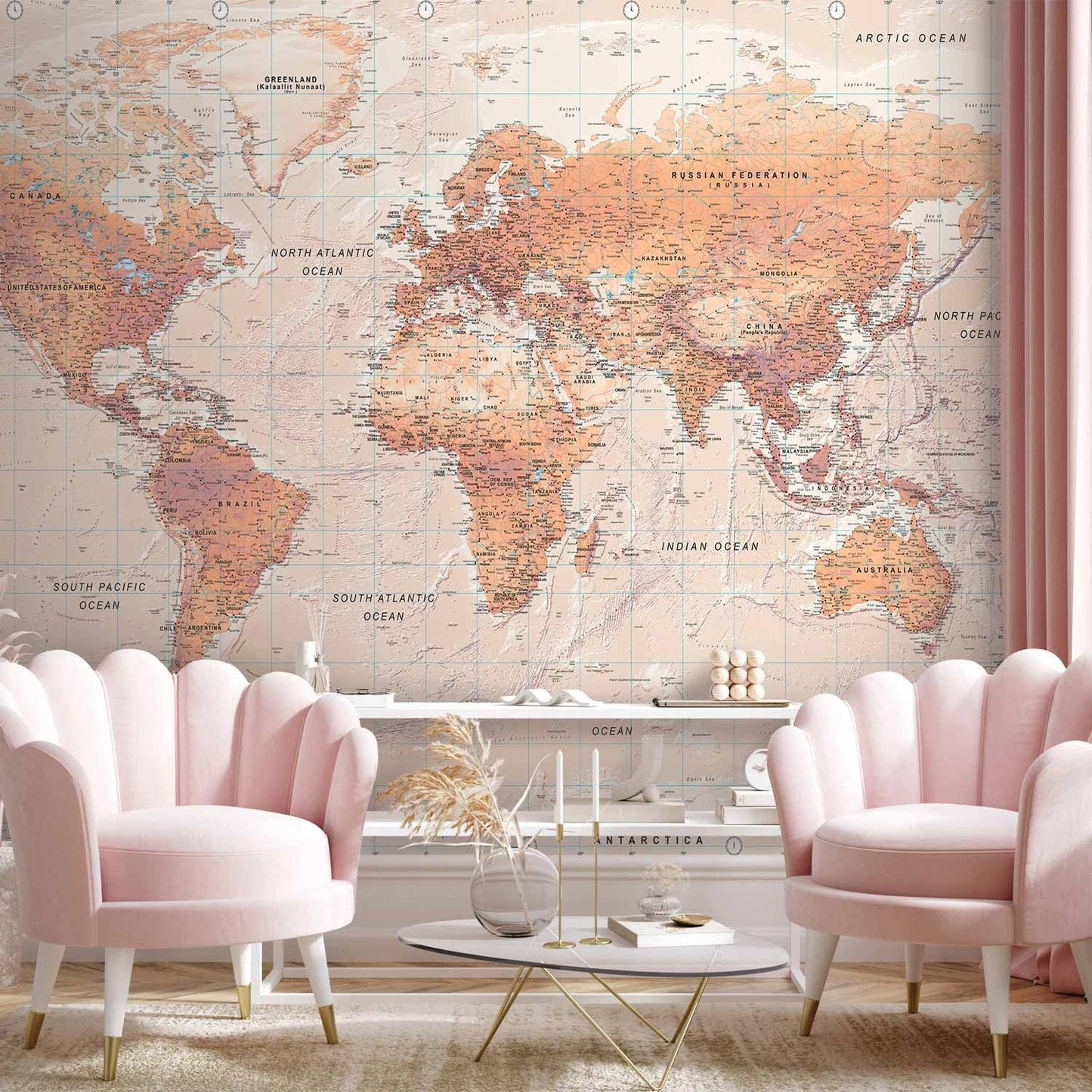 artgeist Premium Wall Mural World Map 157x110 in - XXL Non-Woven Wallpaper Fleece Wall Decor Photo Print Picture Image Design Home Map of The World k-A-0091-a-c