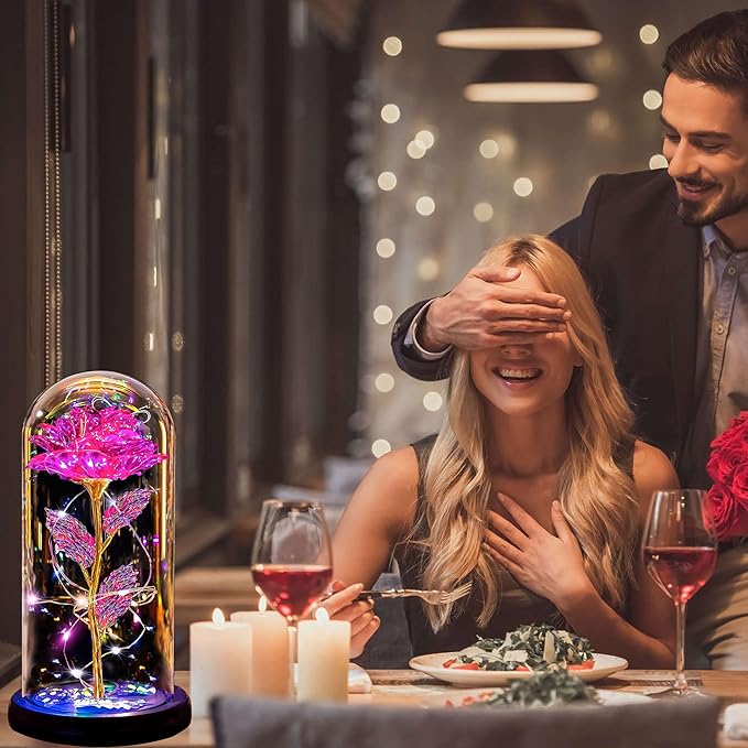 Christmas Rose Gifts for Women Mom, Womens Gifts for Christmas, Glass Flower Gifts for Sister, Rose Enchanted Crystal Flower Gift Light Up in Glass Dome,Birthday Gift for Women Wife