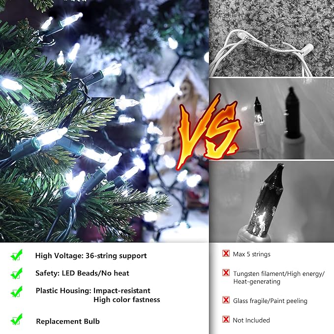 Joomer LED Clear Christmas Lights, 2Pack Total 39FT 200 LED Clear White Christmas Tree Lights, Connectable Waterproof Mini String Lights Plug in for Indoor Outdoor Home Christmas Decoration