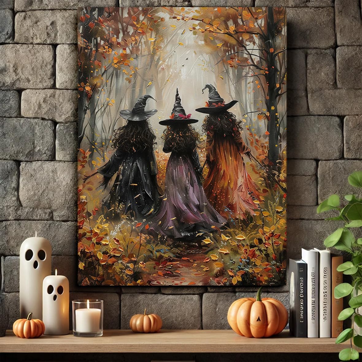 Generic Vintage Three Witches In The Forest Painting Witch Print Witchy Canvas Print Halloween Wall Art Halloween Decor Witch Poster Dark Academia Gothic Room Decor for Dorm Bedroom 20x30in Unframed