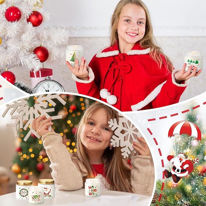 6 Pcs Christmas Scented Candle Gift Set Bulk 3.5 oz Palm Wax Jar Candles for Home Xmas Holiday Winter Merry Christmas Cute Small Gift Stocking Stuffers for Women Men, 6 Scents