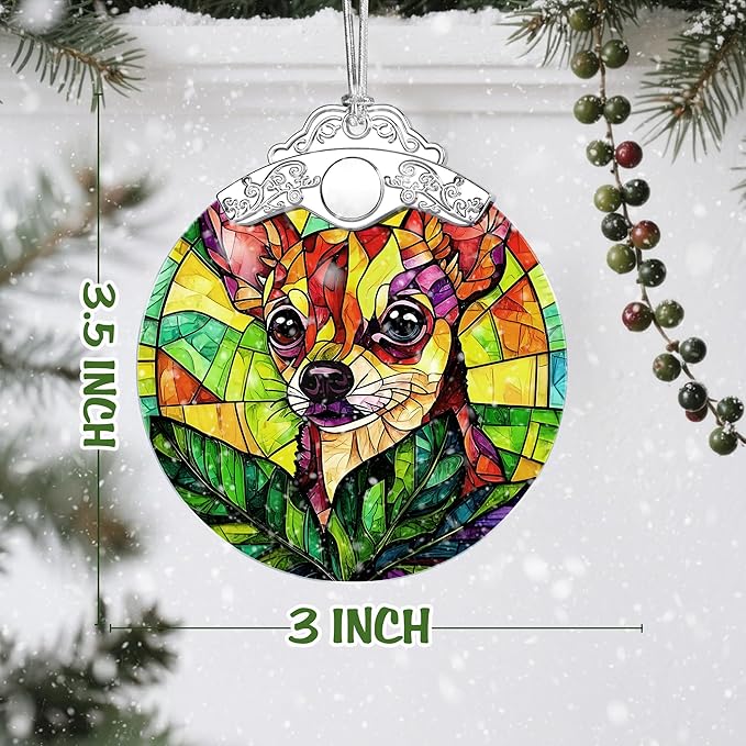 Chihuahua Stained Glass Ornament, Christmas Ornaments – Christmas Tree Decorations, Holiday Decor, Stocking Stuffer, Gift Idea, Gifts for Pet Lover, Dog Lover, and Dog Owner