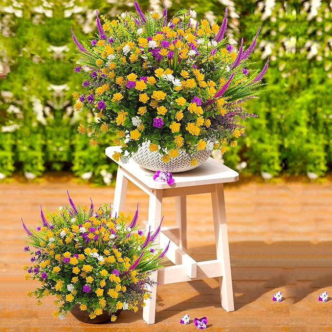 20 PCS Artificial Flowers for Outdoors, Artificial Plants UV Resistant Fake Flowers Outdoor Spring Summer Decor, Realistic Colorful Plastic Faux Flowers for Outside Porch Window Box Yard