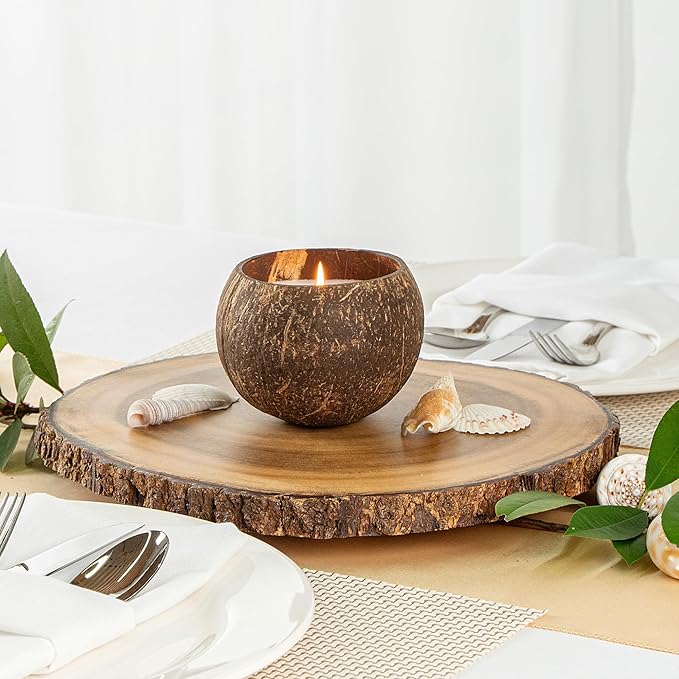 Restaurantware-Coco Casa 3.9 x 2.8 Inch Coconut Shell Candle, 1 Hand Poured Coconut Bowl Candle - Lavender Fragrance, Double Wax Blend, Soy Wax Scented, Wooden Wick