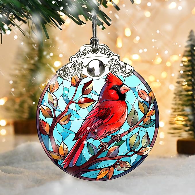 Stained Glass Christmas Ornaments, Jocidea Cardinal Ornaments for Christmas Tree, Christmas Tree Decor, Cardinal Gifts, Holiday Decor
