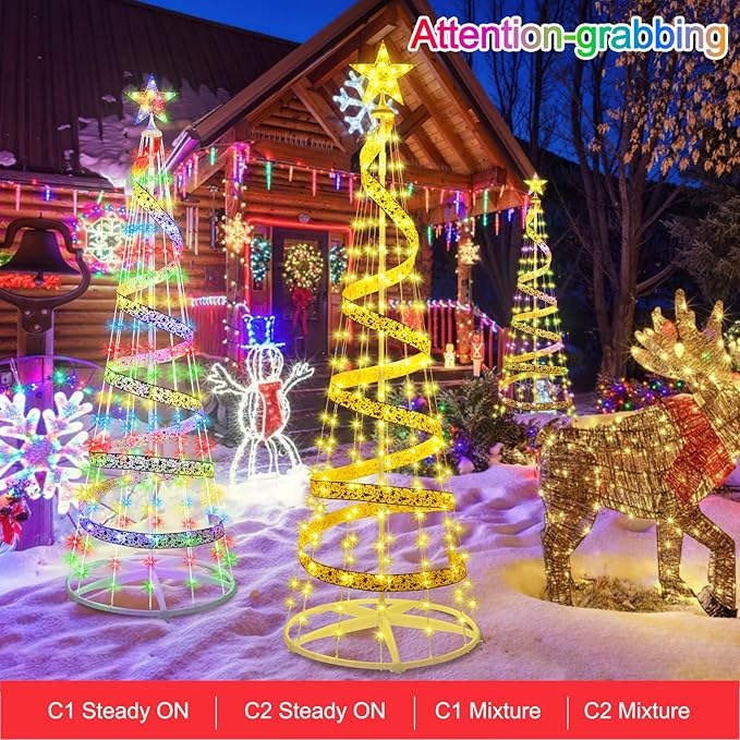 [11 Modes & Timer] 7 FT LED Christmas Tree Cone Lights Color Changing, 216 LED Outdoor Christmas Cone Tree with 11 Modes Timer Remote for Indoor Outside Yard Porch Xmas Decor Multicolor & Warm White