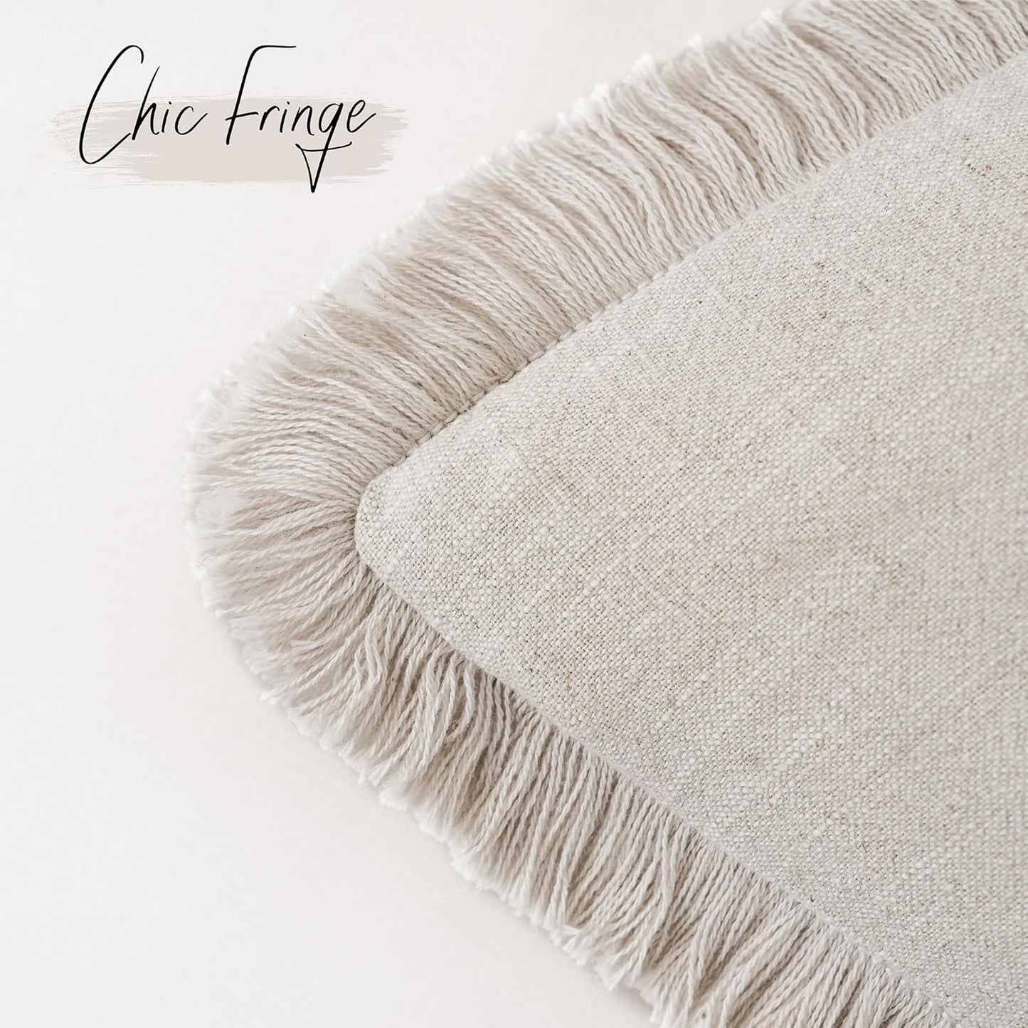 Foindtower Set of 2 Decorative Linen Fringe Throw Pillow Covers Cozy Boho Farmhouse Cushion Cover with Tassels Soft Accent Pillowcase for Couch Sofa Living Room Home Decor, 26×26 Inch, Natural Beige