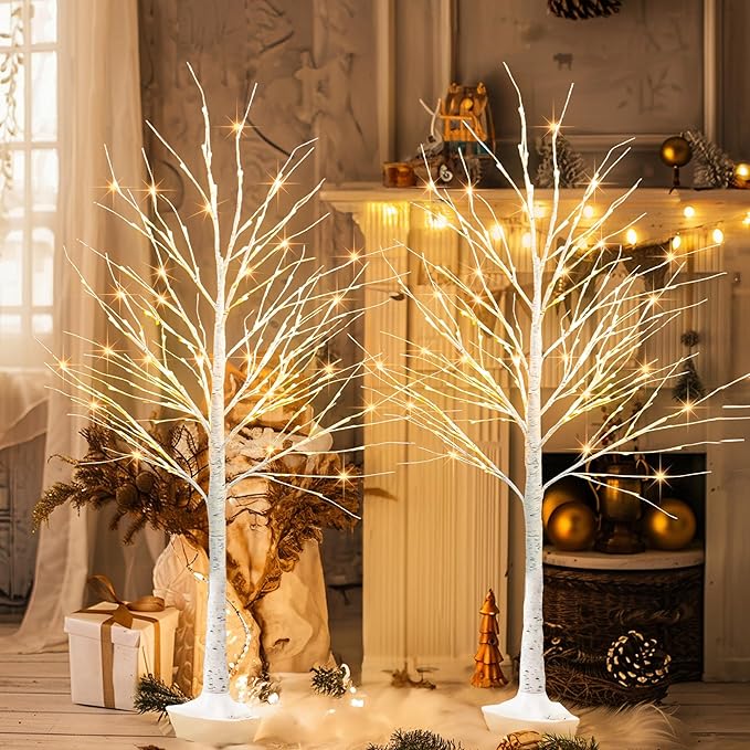 TW SHINE 144 LED Lighted Birch Tree, 6 FT Pre-lit Artificial Christmas Trees for Thanksgiving Christmas Decorations Indoor Home Bedroom Outdoor Festival Wedding Party, Warm White