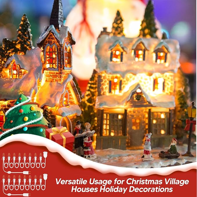 2Pack Accessory Cord with 16 LED Light Bulbs and Outlet Christmas Village Light 14.7FT White Cord with Spare Fuse Warm White C7 Lamp for Halloween Pumpkins Christmas Village Houses Craft Decoration