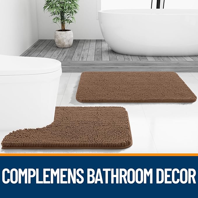 OLANLY Bathroom Rugs 36x24, Extra Soft Absorbent Chenille Bath Rugs, Rubber Backing Quick Dry, Machine Washable Bath Mats for Bathroom Floor, Tub and Shower, Home Decor Accessories, Mocha