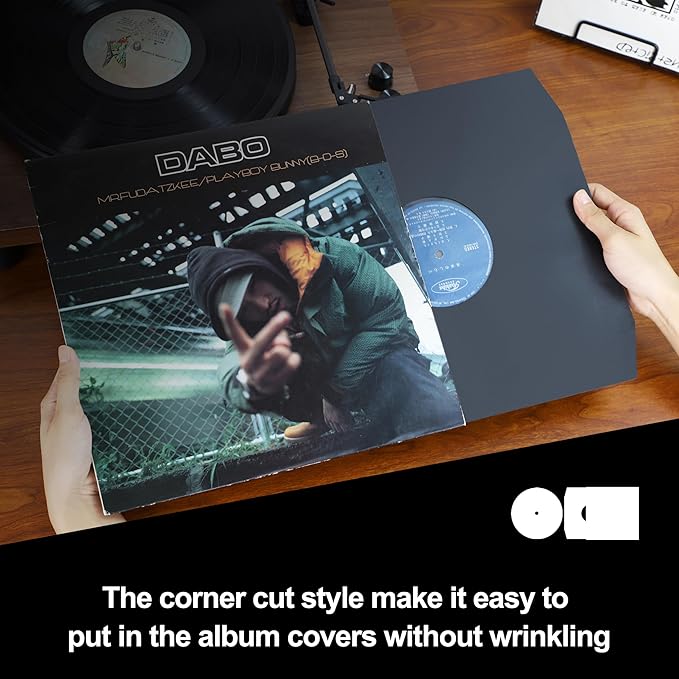 YVW 50Pcs Vinyl Record Inner Sleeves, Black Kraft Paper Record Sleeves with Poly Lined for 12" Records, Comer Cut Design Acid Free Album Covers, Vinyl Record Album Covers LP Jacket Protective