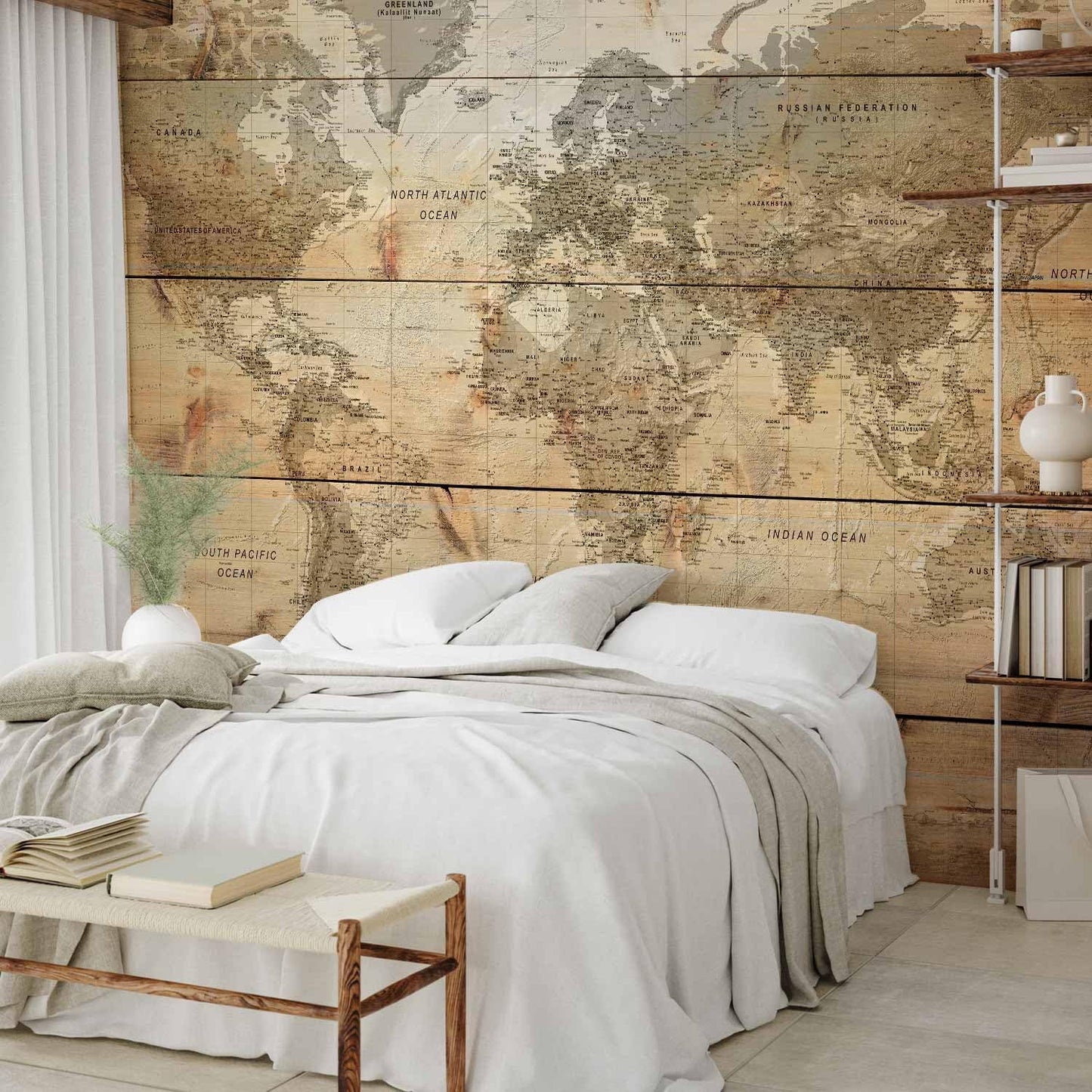 artgeist Wall Mural World Map 193x138 in - XXL Peel and Stick Self-Adhesive Wallpaper Removable Large Sticker Foil Wall Decor Print Picture Image Design Map of The World k-A-0218-a-a