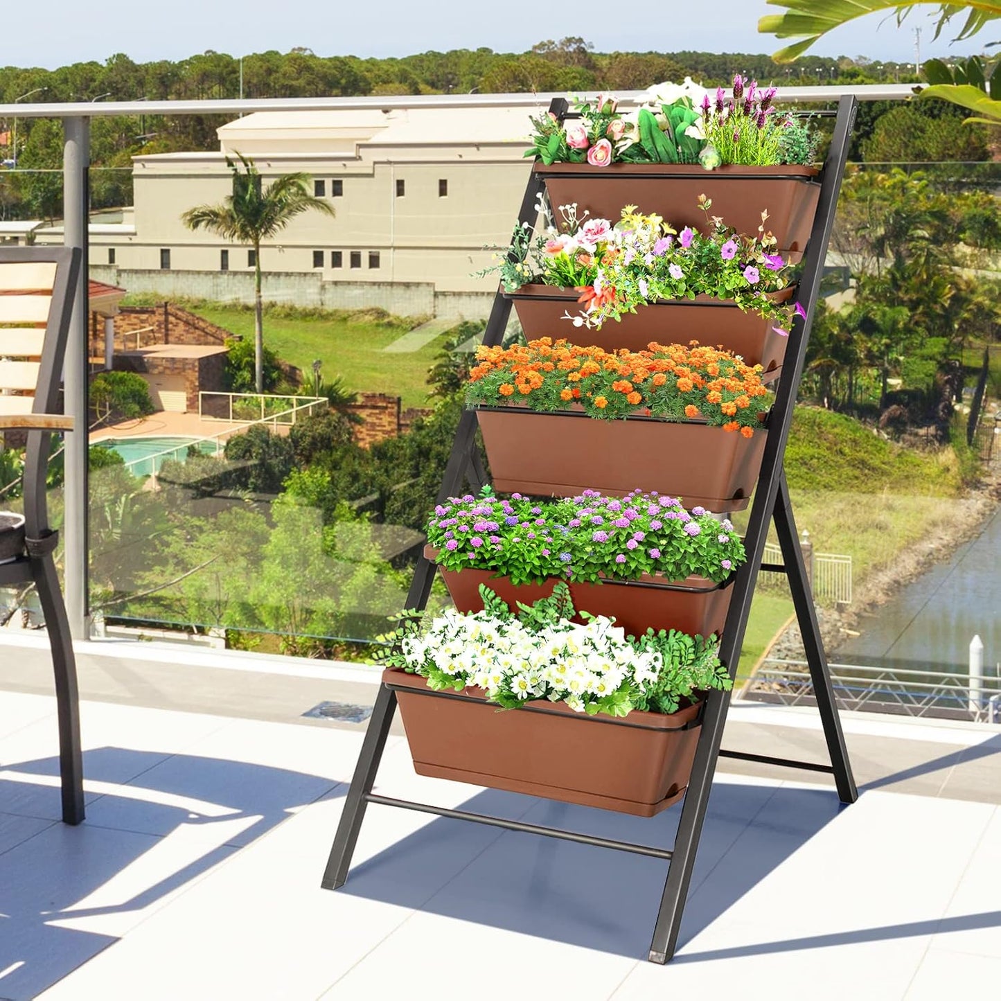 S AFSTAR 5-Tier Vertical Garden Planter, 5-Layer Raised Garden Bed with 5 Detachable Planter Boxes & Metal Frame, Indoor Outdoor Elevated Planting Containers for Flower Vegetables Fruit Herbs