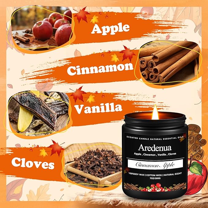 Cinnamon Apple Candles – Holiday Winter Scented Candles with Warm Cinnamon & Fresh Apple Aroma for Christmas Home Décor, Cozy Seasonal Candle Gift for Women & Men