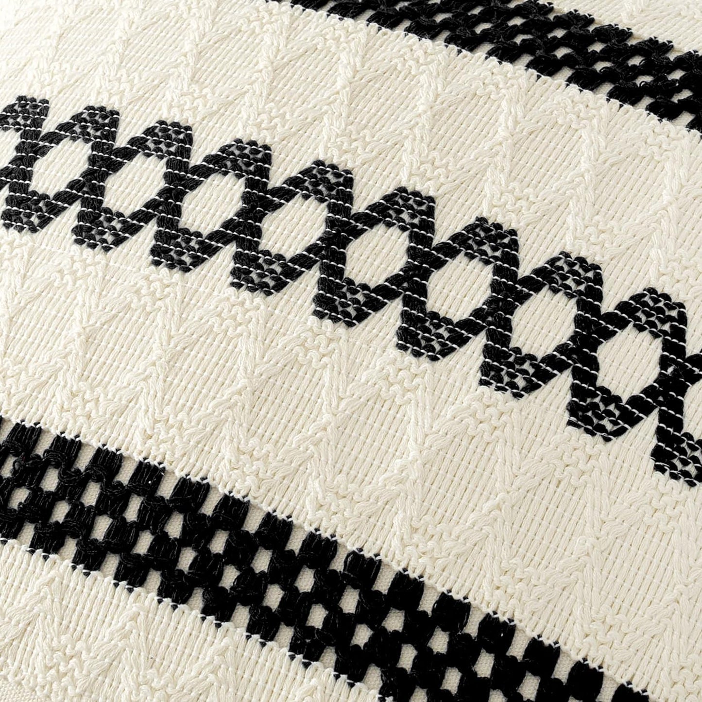MIULEE Set of 2 Black Boho Decorative Pillow Covers 18x18 Inch Farmhouse Rustic Couch Throw Pillows Modern Spring Cotton Cushion Covers Retro Cute Macrame Woven Home Decor for Bed Sofa Chair