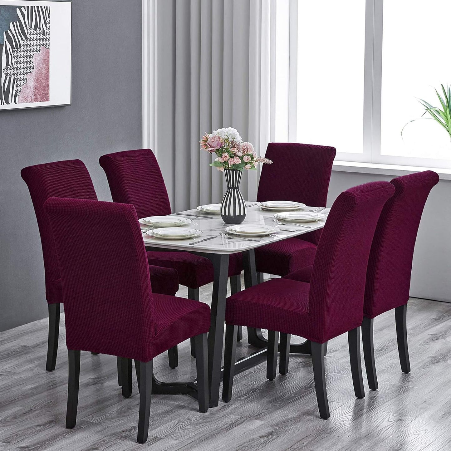 Howhic Stretch Chair Covers for Dining Room Set of 2, Removable Washable Dining Room Chair Covers, Dining Chair Slipcovers Seat Protector, Great for Home Upholstery and Banquet (Burgundy, 2 Pack)