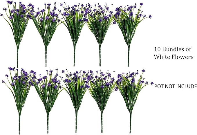 Faux Outdoor Plastic Plants 10 Bundles No Fade Artificial Flowers UV Resistant Fake Shrubs for Home Party Fake Plants for Planters Purple