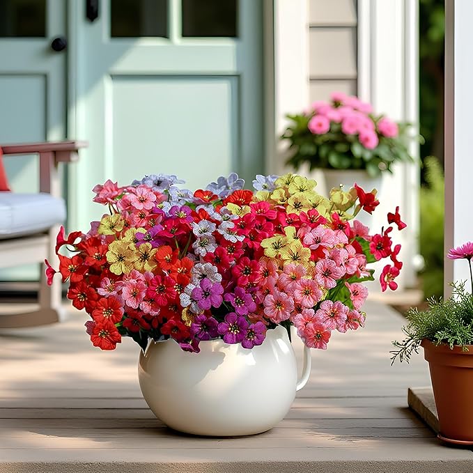 18 Packs Artificial Flowers for Outdoors,No Fade UV Resistant Fake Faux Plastic Flowers Plants That Look Real for Spring Summer Fall Gardens Porch Patio