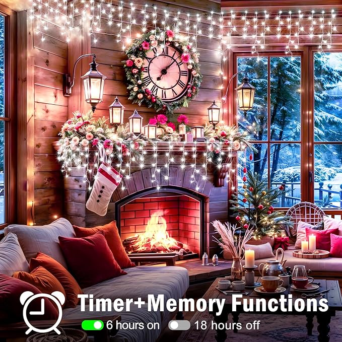 XURISEN 66ft Christmas Lights Decorations Outdoor, 640 LED 8 Modes Curtain Fairy Lights with 120 Drops,Plug in Waterproof Timer Memory Function for Christmas Holiday Wedding Party Decor(Cool White)