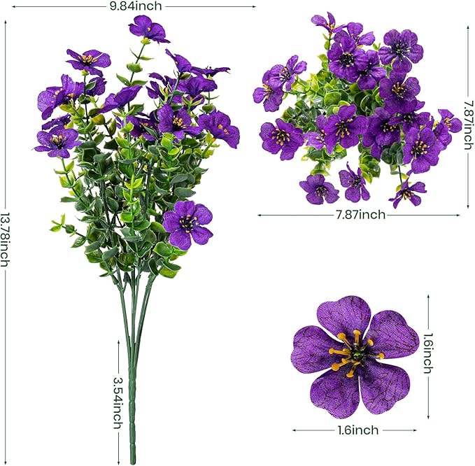 20 Bundles Artificial Flowers for Outdoor Fake Plants for Spring Decoration,Faux Eucalyptus Flowers for Planter UV Resistant Lifelike for Home Porch Garden（4 Color）