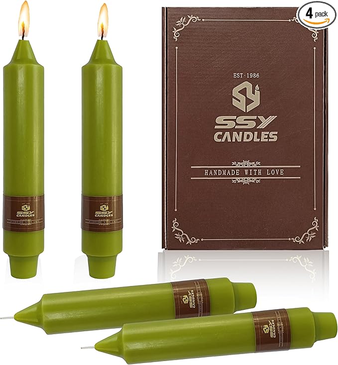 7 Inch Short Taper Candles Handmade Unscented Set of 4 Smokeless Candlesticks Tapered Candle for Wedding Spring Home Decoration(Fruit Green)