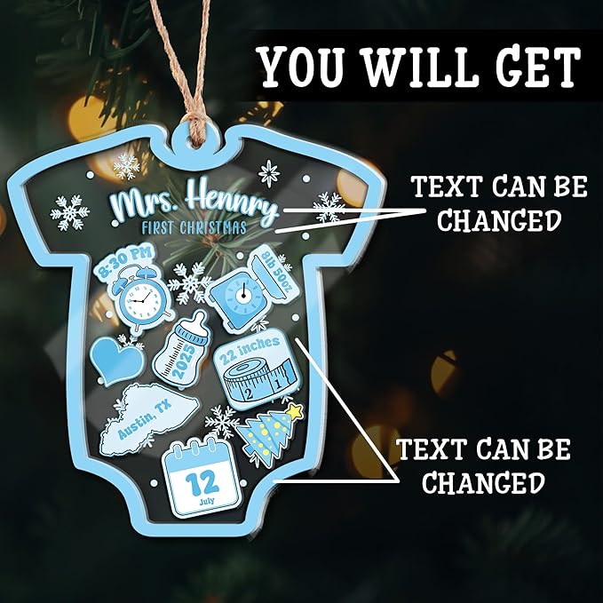 Personalized Baby's First Christmas Ornaments 2025 - Customized Birth Stats Shaker Ornament - Xmas Ornaments - Xmas Tree Decoration - Gifts for Christmas