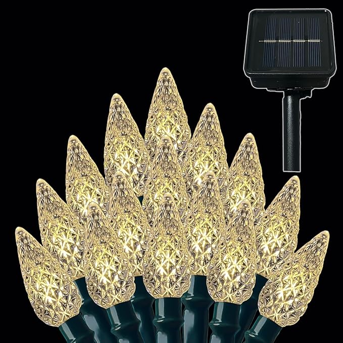 Anycosy Christmas String Lights C3, 100 LEDs Strawberry Solar Operated Strings Lights Warm White 8 Modes & Timer for Xmas Tree Garden Patio Outdoor Christmas Decorations (C3-100LED-Solar-Warm White)