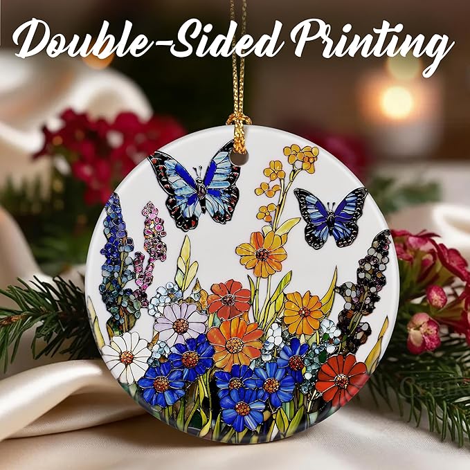 Wildflower Butterfly Ornament, Christmas Ornaments: Christmas Tree Decorations, Holiday Decor, Stocking Stuffers, Gift Ideas, Xmas Gift, Butterfly Lover Gifts & Gifts for Nature Lover