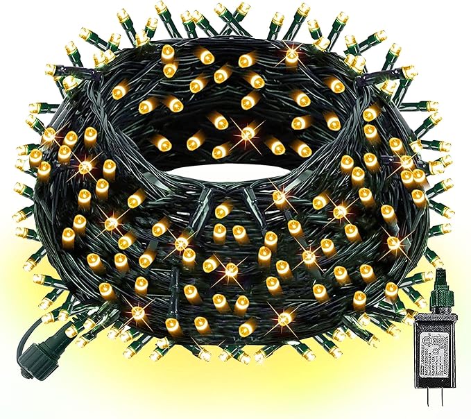 Dazzle Bright Christmas String Lights, 4 Pack Total 1200 LED 392 FT Waterproof String Lights Green Wire with 8 Modes, Christmas Decorations for Indoor Outdoor Xmas Party Yard Garden (Warm White)