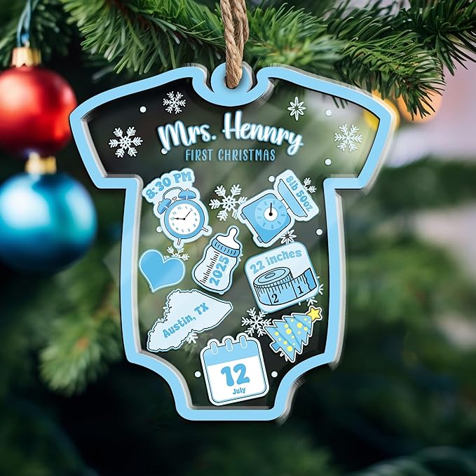 Personalized Baby's First Christmas Ornaments 2025 - Customized Birth Stats Shaker Ornament - Xmas Ornaments - Xmas Tree Decoration - Gifts for Christmas