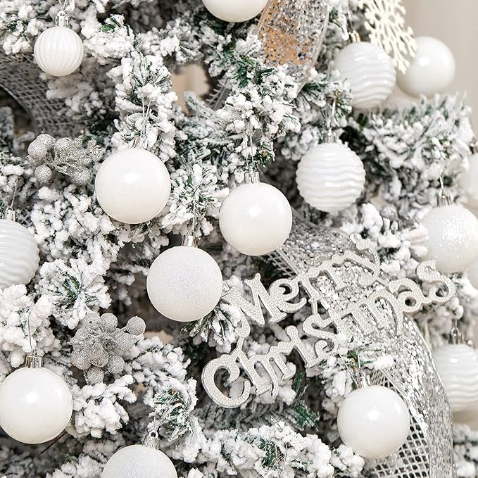 XmasExp 24ct Christmas Ball Ornaments Shatterproof Christmas Ornaments Set Decorations for Xmas Tree Balls Halloween Decorations (1.57''/40mm, White)