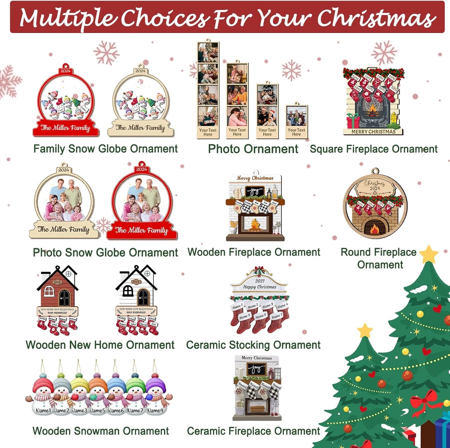 Personalized Christmas Ornaments with Names Custom Family Ornament Customized Xmas Tree Hanging Wood Decoration Gift New Home