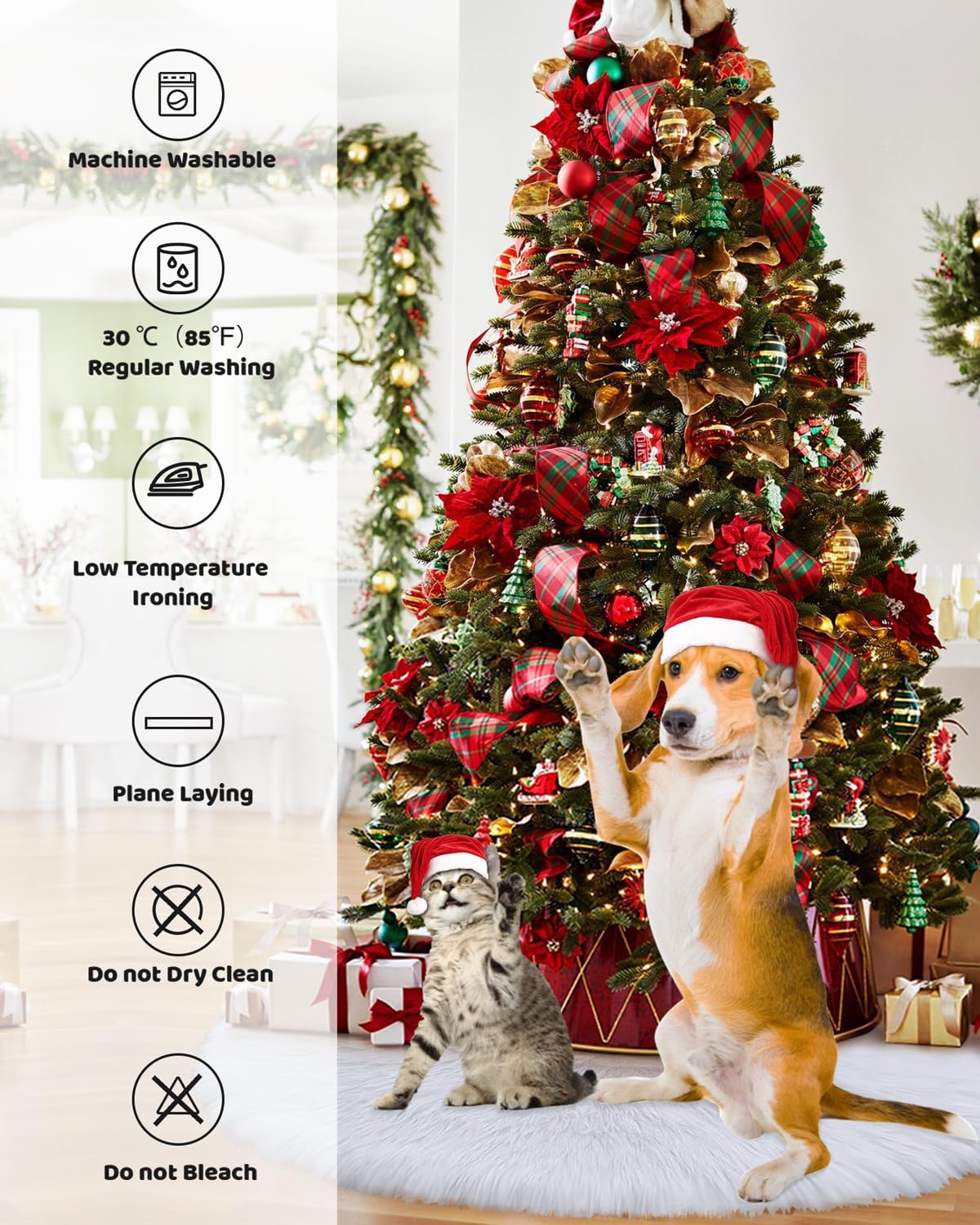 COOLWUFAN 48 Inches Christmas Tree Skirt for Xmas Tree Holiday Party Decorations White Plush (White)