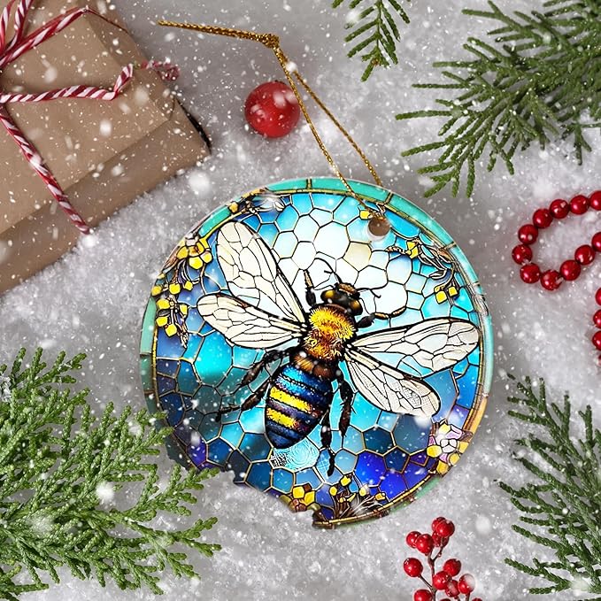 Christmas Bee Keepsake Ornament - Bee Lovers Gifts - Animal Lovers Ornaments