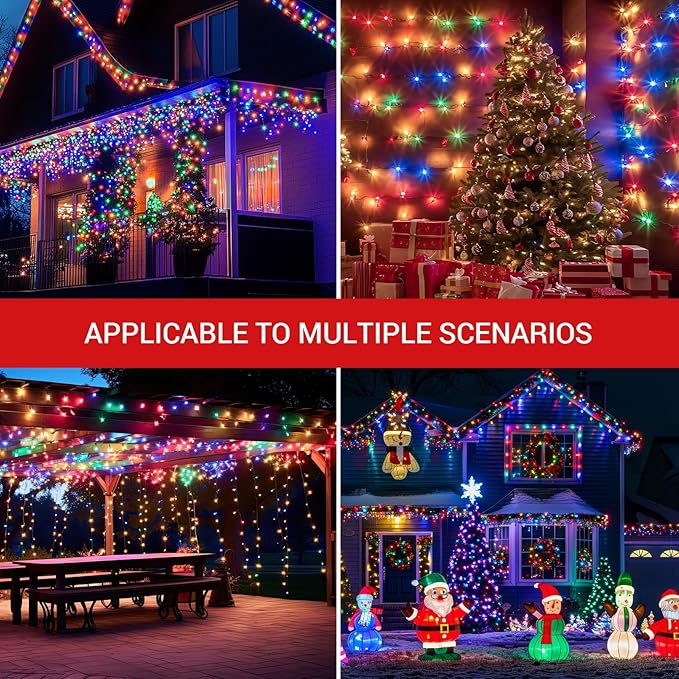 New One Icicle Lights Outside 3 Pack, 20.2 FT 150 LEDs Multicolor Christmas Outdoor With White Wire, Connectable String With 39 Drops, Holiday Wedding Party Indoor