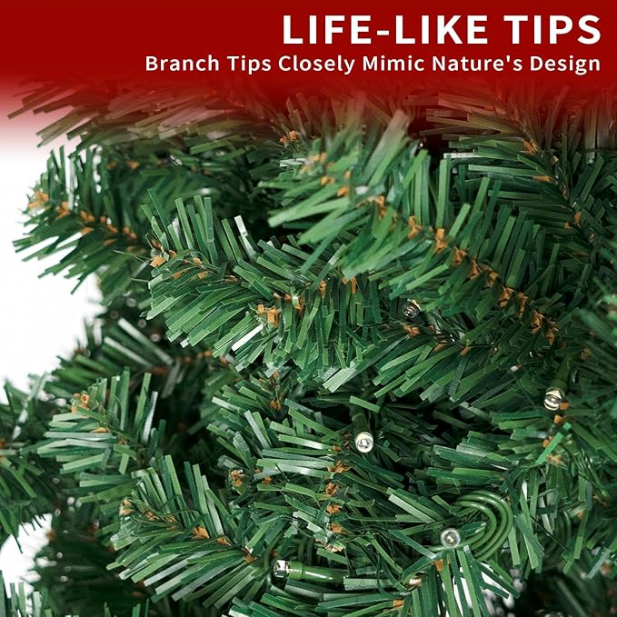 6FT Christmas Tree with Lights,Artificial Christmas Tree with 350 LED Lights and 1000 Branch Tips,Xmas Tree with Foldable Stand Perfect for Indoor&Outdoor,Christmas Decoration for Party by DNKMOR