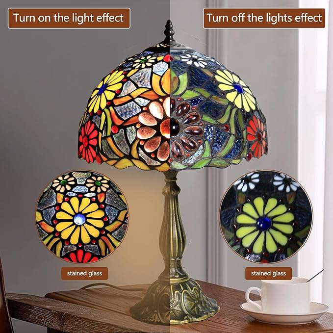 Tiffany Style Stained Glass Lamp 12 Inches Vintage Table Lamp for Desk Bedroom, Bedside Und Reading Desk Light, Led Bulb Included