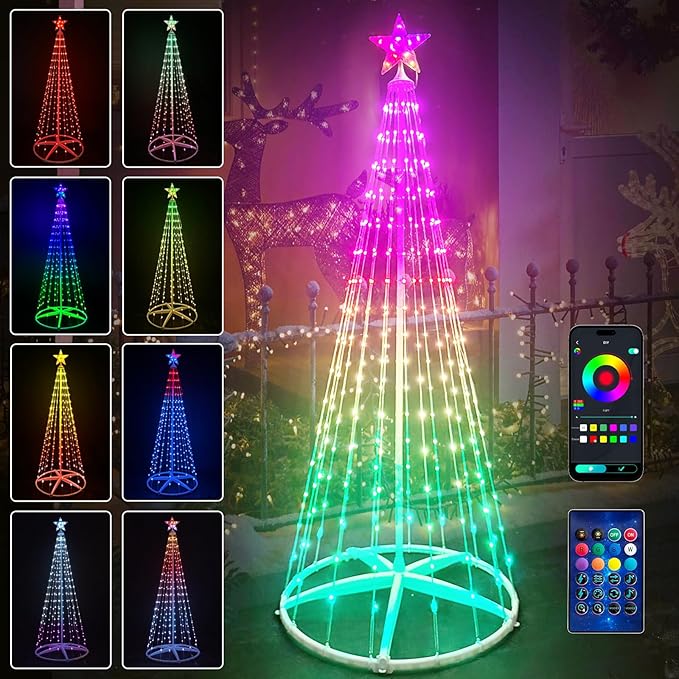 Lighted Christmas Cone Tree, 8FT Outdoor Christmas Tree with 396 RGB LED Lights, Multicolor Christmas Lights APP & Remote Control, Music Rhythm, Outside Decorations for Yard Patio Garden Xmas Decor