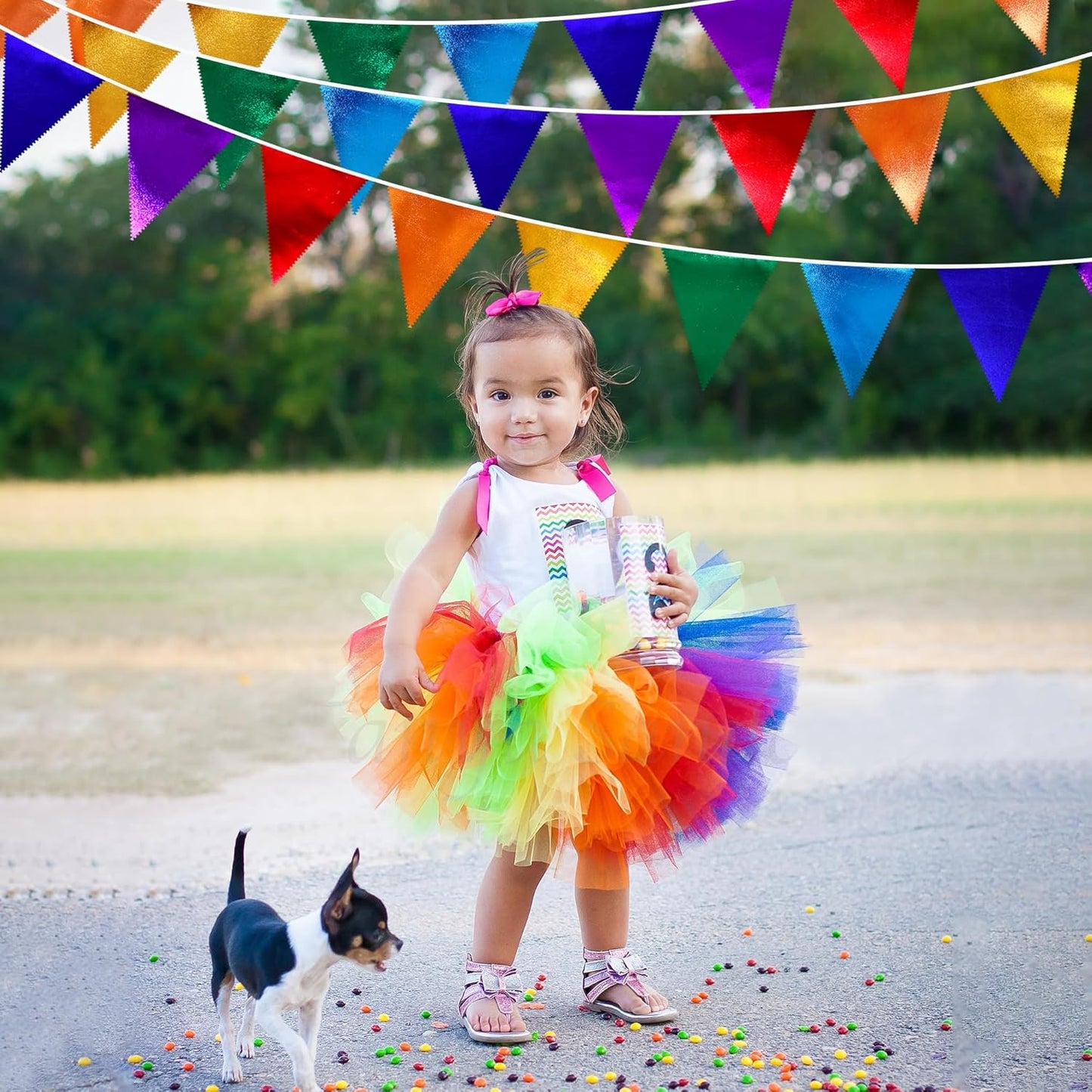 Rainbow Party Decorations Colorful Metallic Fabric Triangle Pennant Banner Flag Bunting Garland for Rainbow Fiesta Carnival Christmas Birthday Wedding Baby Shower Holiday Outdoor Party Supplies