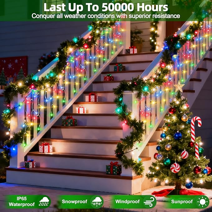 504 LED Christmas Lights with 112 Drops, 50ft 12 Modes Multicolor Fairy String Lights with Timer Dimmable, Waterproof Twinkle Lights for Indoor Outdoor Holiday Wedding Party Eaves Yard Christmas Decor