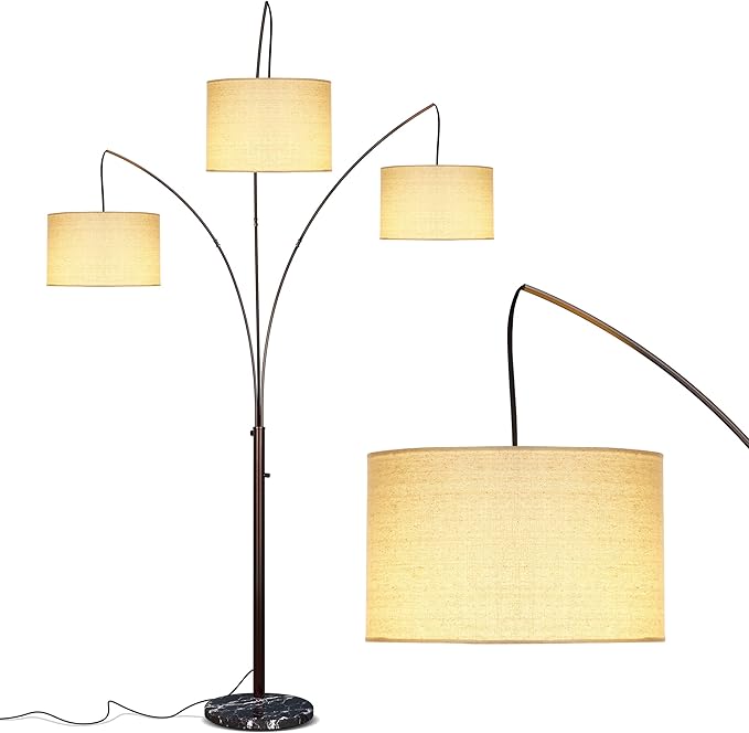 Brightech Trilage Arc Floor Lamp for Living Room, Multi Head Tree Floor Lamp for Bedroom, 3 Lights Standing Lamps Hanging Over The Couch - Oil Rubbed Bronze