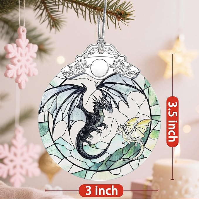 Christmas Ornament, Stained Glass Ornament, Christmas Ornaments for Tree, Hanging Ornaments for Home Decor & Xmas Decorations – Holiday Decor, Gift Ideas, Perfect Holiday & Xmas Gifts - Fantasy Dragon