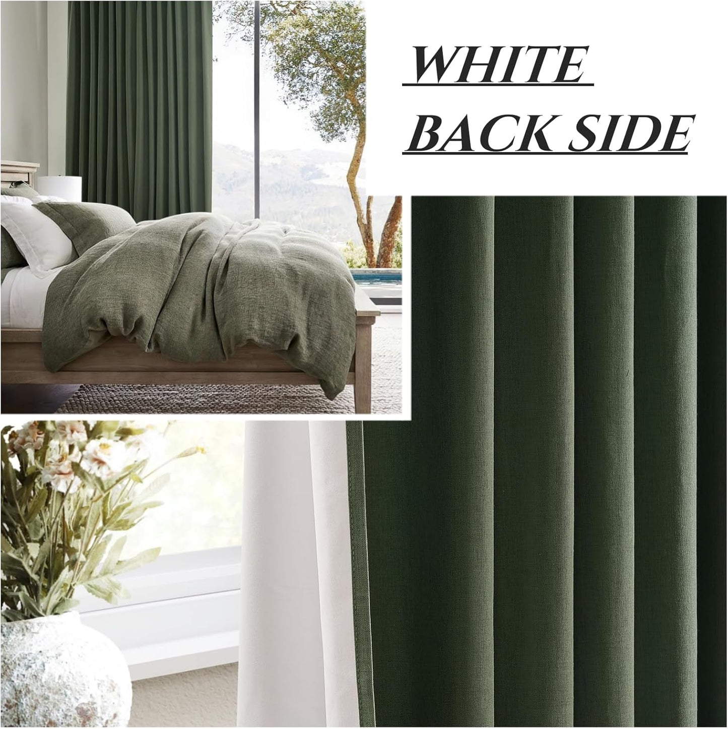 Olive Green Pinch Pleated Cafe Blackout Curtains 45 Inch Length for Small Windows, Dark Academia Cottage Core Curtains Faux Linen Viral Kitchen Drapes Room Darkening Thermal 2 Panels Set(40"W x 45"L)