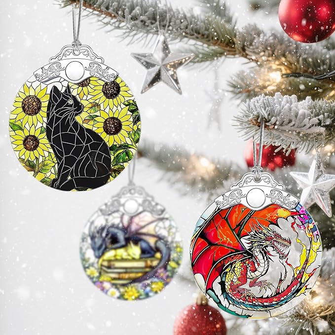 Stained Glass Ornament, Christmas Ornament, Hanging Ornaments for Home Decor & Christmas Tree Ornaments – Exquisite Holiday Decor, Cat Lovers Gifts, Xmas Gifts & Holiday Present - Black Cat