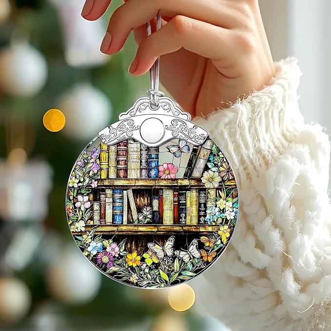 Book Stained Glass Ornament, Christmas Ornaments – Christmas Tree Decorations, Holiday Decor, Stocking Stuffer, Gift Idea, Gifts for Book Lover, Friend, and Faimly