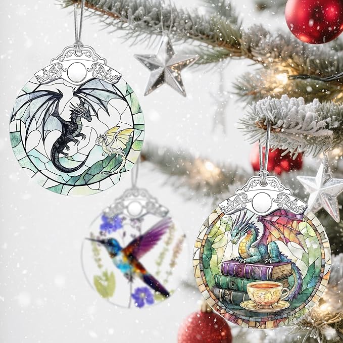 Christmas Ornament, Stained Glass Ornament, Christmas Ornaments for Tree, Hanging Ornaments for Home Decor & Xmas Decorations – Holiday Decor, Gift Ideas, Perfect Holiday & Xmas Gifts - Fantasy Dragon