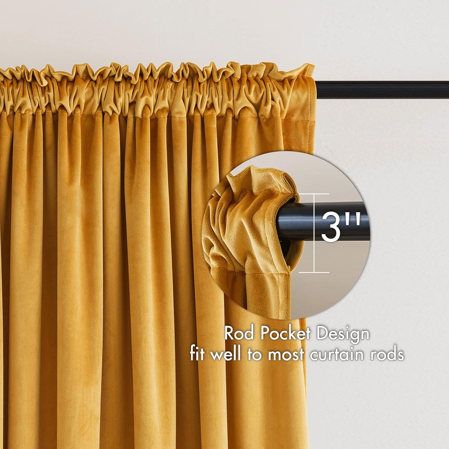 MIULEE Mustard Yellow Velvet Curtains Thermal Insulated Blackout Curtain Fall Drapes for Bedroom Living Room Darkening 63 Inches Long Curtains Panels Rod Pocket Set of 2