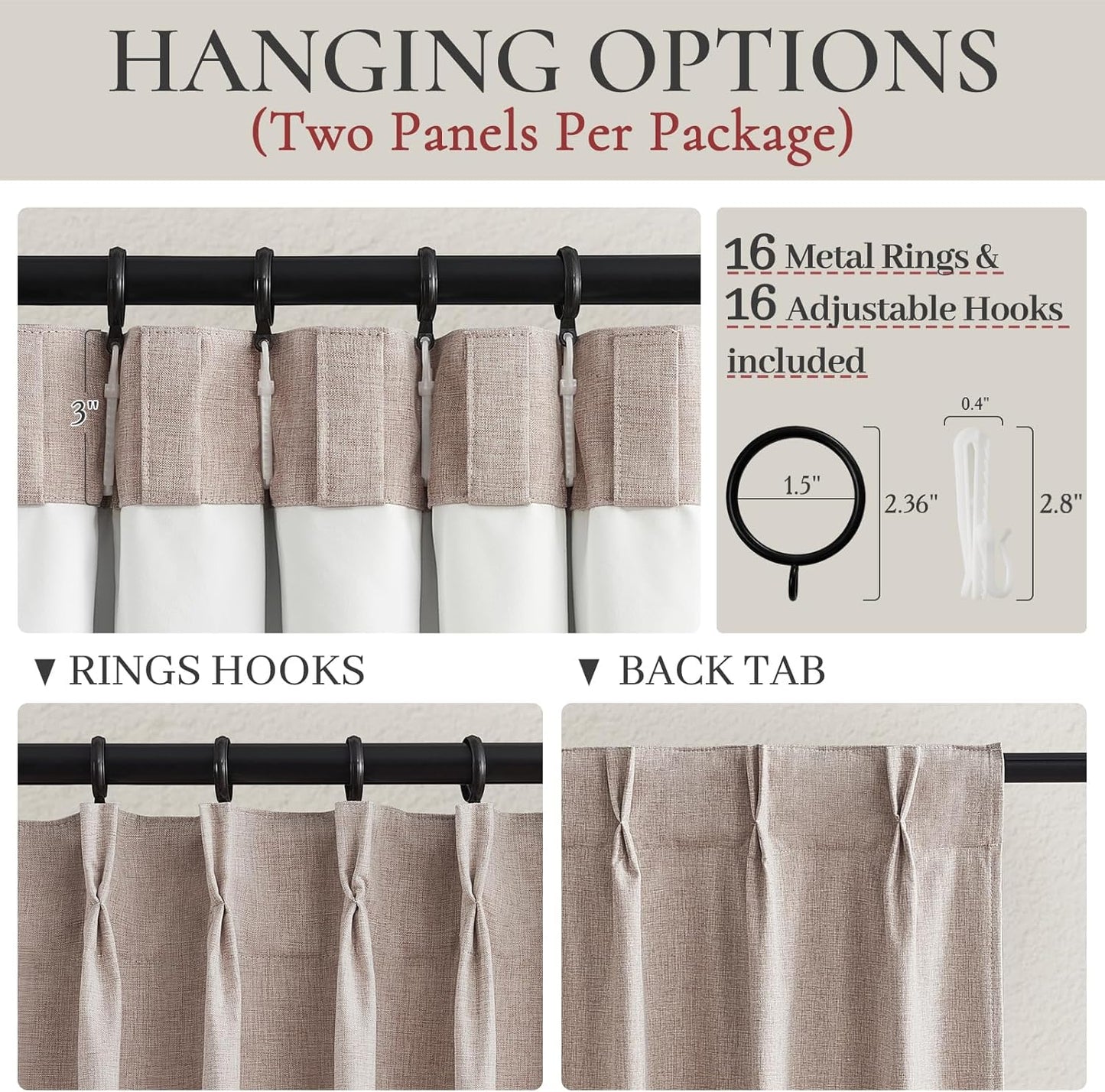Linen Drapes Textured Boho 100% Blackout Curtains 86 inch Length 2 Panels Set Thermal Insulated Country Window Curtain for Living Room/Bedroom Darkening Pinch Pleated Back Tab Rustic Farmhouse