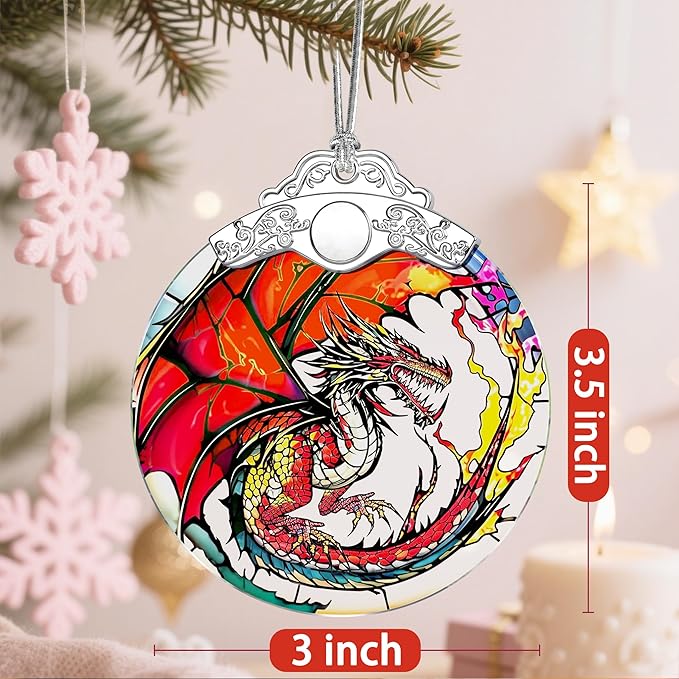 Stained Glass Ornament, Christmas Ornament, Hanging Ornaments for Home Decor & Christmas Tree Ornaments – Exquisite Holiday Decor, Xmas Gifts & Holiday Present - Fantasy Dragon