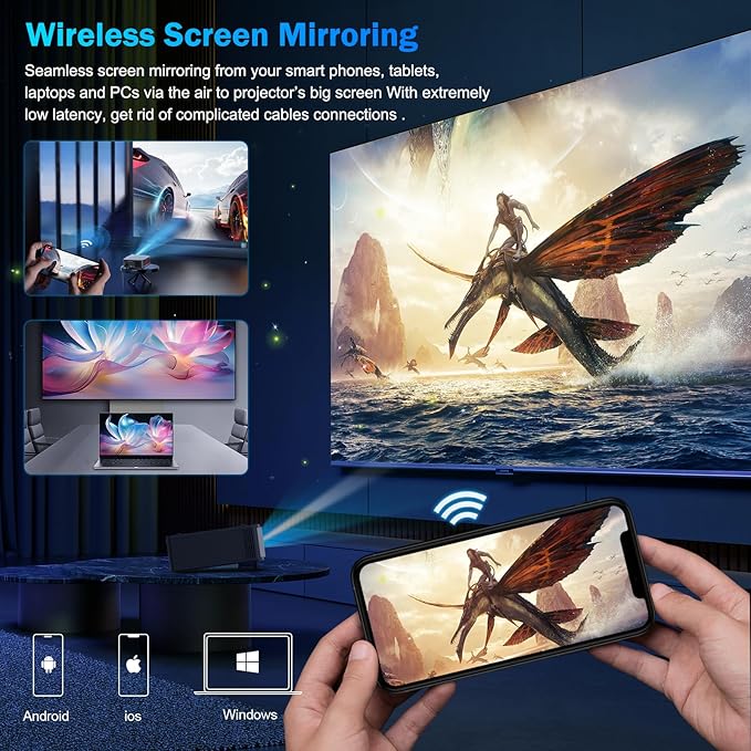[1500Brightness] 4K Projector with Wifi6 and bluetooth,Smart projector with Electric Bracket,MAX 300''Display Home theater projector,Auto Focus&Keystone,Upgrated Dess C5 Pro GTV